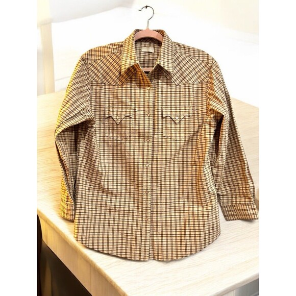 VTG Women’s Western Shirt Pearl Snaps Gold Threaded Plaid Women's See Measure - Picture 1 of 10